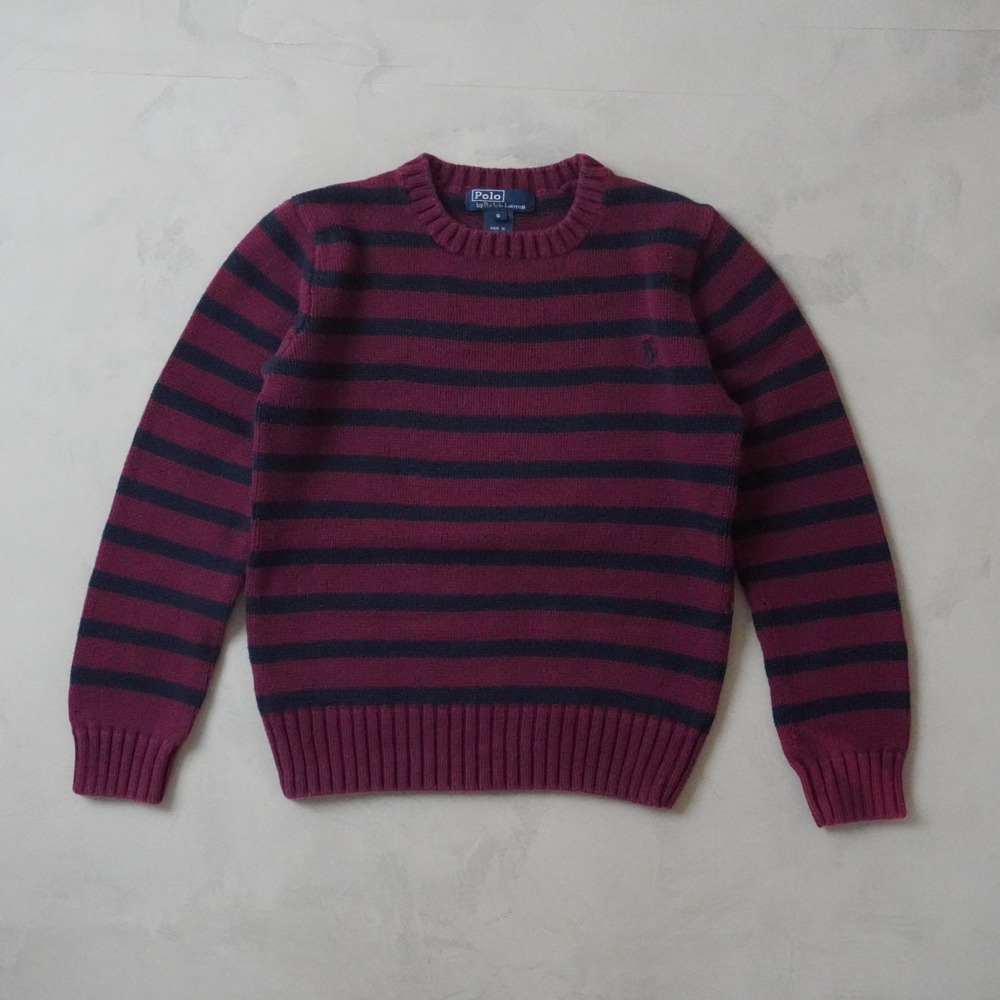 Vintage Polo Ralph Lauren Striped Sweater Small Mens Burgundy Navy Blue Cotton